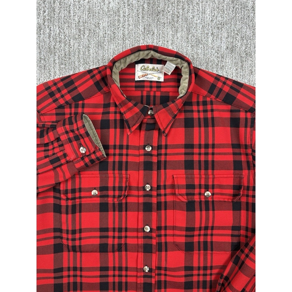 Cabela's Men's Vintage Button Down Long Sleeve Flannel Shirt Red Large Made USA